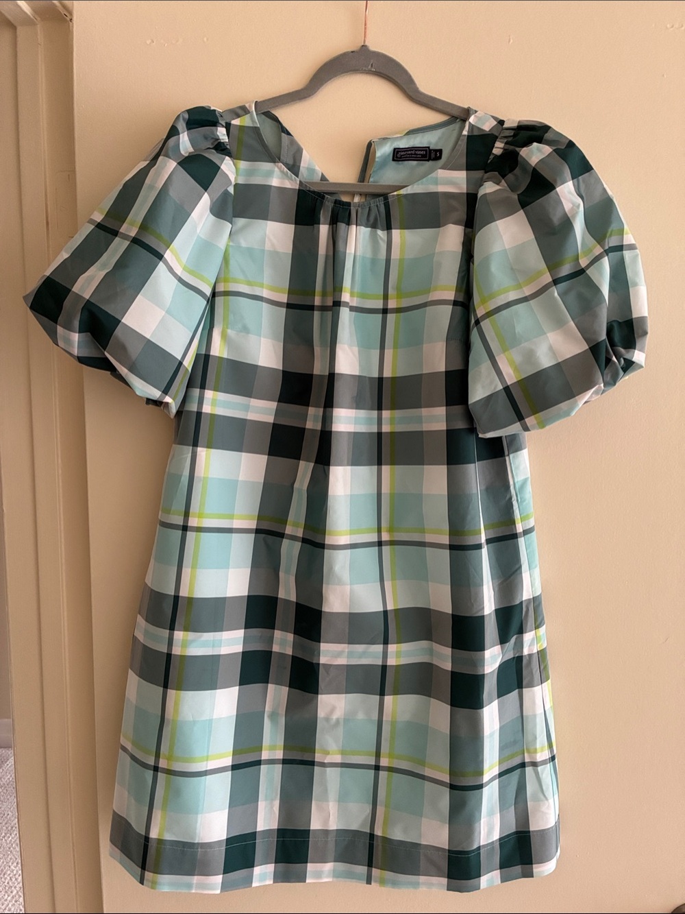 Vineyard Vines Mint Green Navy White Plaid Midi Dress
